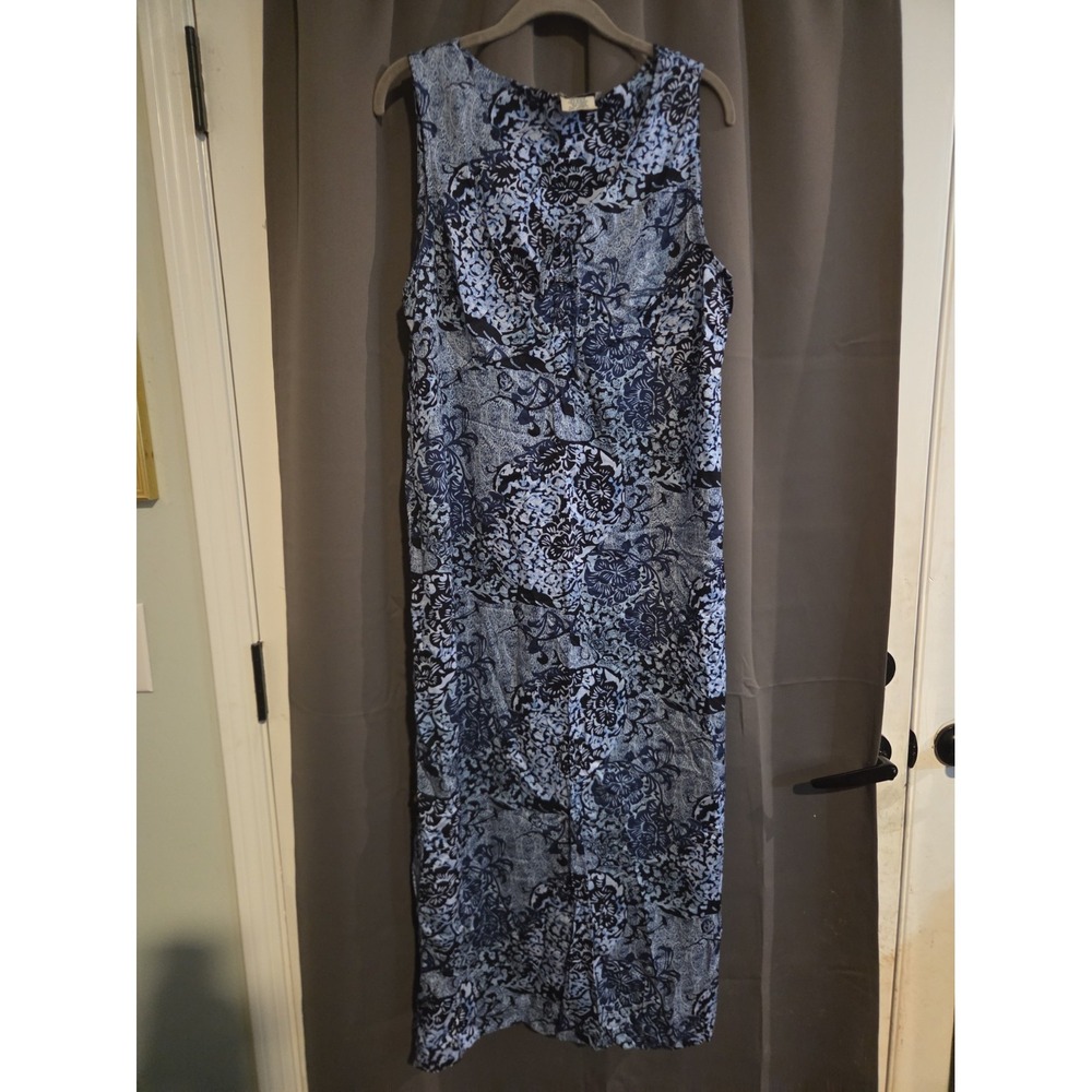 WHITE STAG Womens Maxi Dress Size XL Floral Blue Black V-Neck Sleeveless Pull On